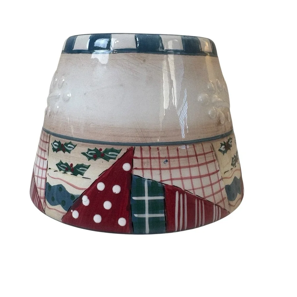 Vtg Home Interior Candle Shade Jar Topper Heartwarming Holiday Patchwork Cottage